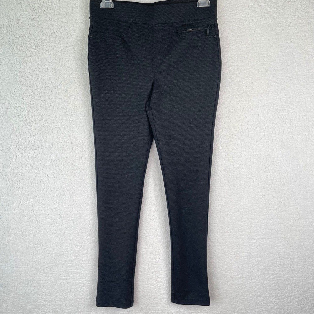 DKNY Jeans Womens Black Textured Geometric Pull On Slim Trousers Pants Small